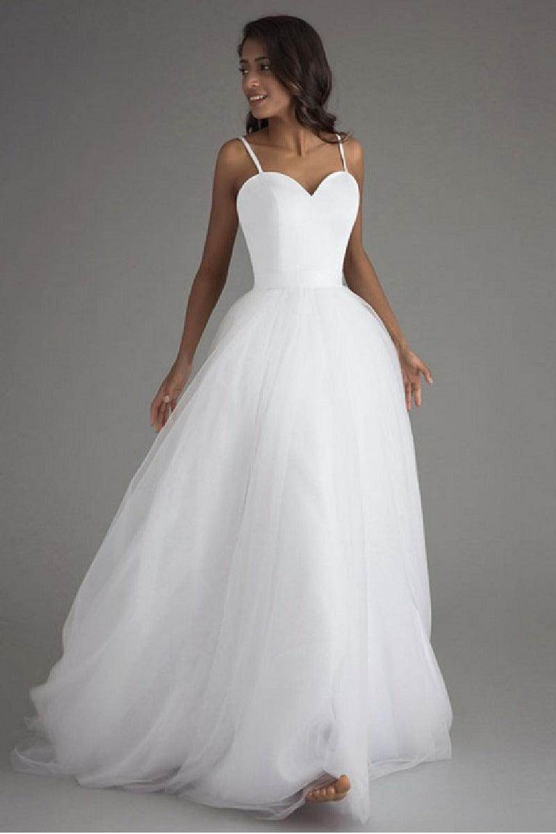A-Line Sweep-Brush Train Tulle Wedding Dress 864834286134 - COCOMELODY